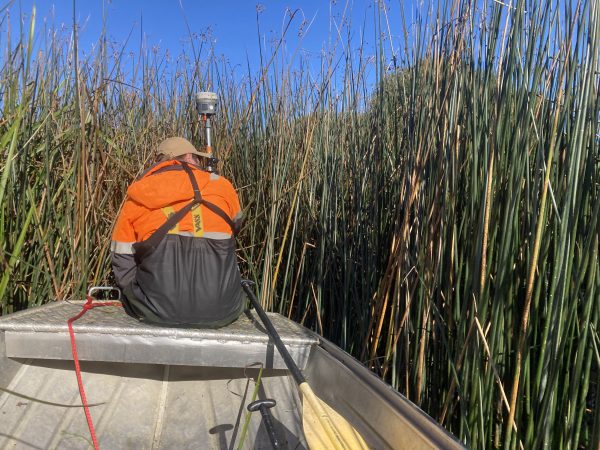 •	Survey team deploying collecting channel data around 15th century mill.